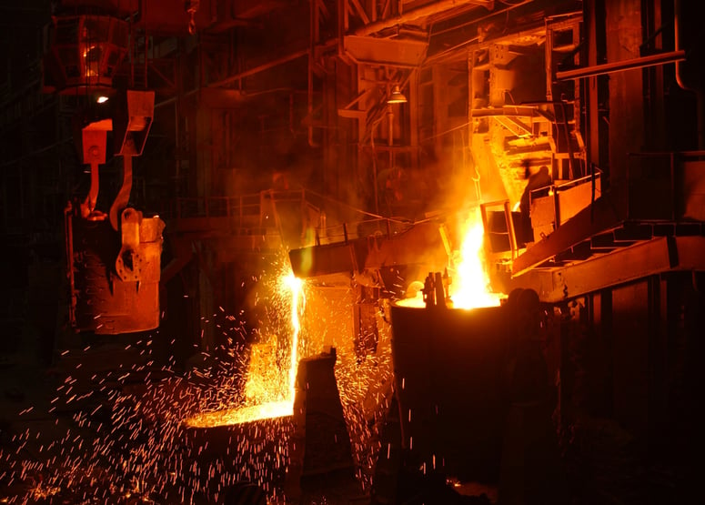 hot-metal-pours-blast-furnace-into-339937187