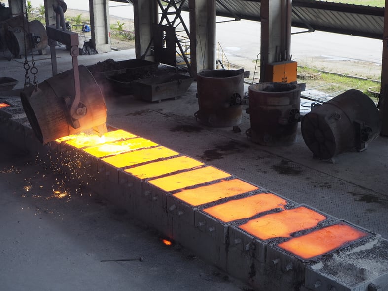 liquid-ferrosilicon-pouring-ladle-into-hot-664718431