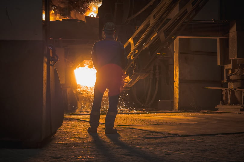 person-standing-front-steel-furnace-mill-1960871191