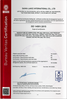 ISO 14001:2015 Certificate