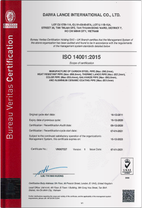 ISO 14001:2015 Certificate